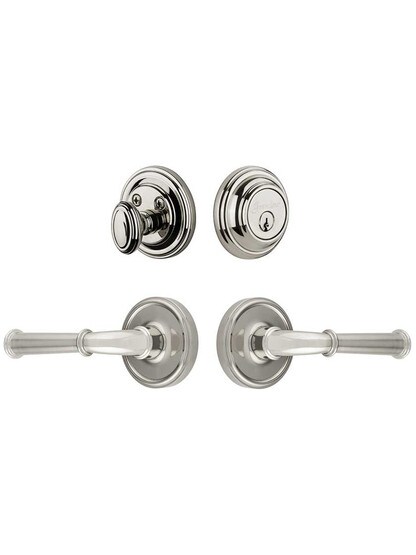 Grandeur Georgetown Entry Door Set, Keyed Alike with Georgetown Levers Left Handed in Polished Nickel.